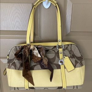 Coach Signature Tan and Yellow Canvas Satchel